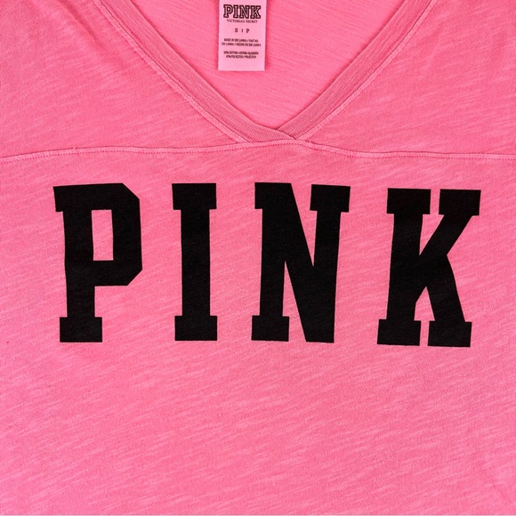 PINK Victoria’s Secret Varsity Stripe Logo Long Sleeve V-Neck Tee - Picture 5 of 7